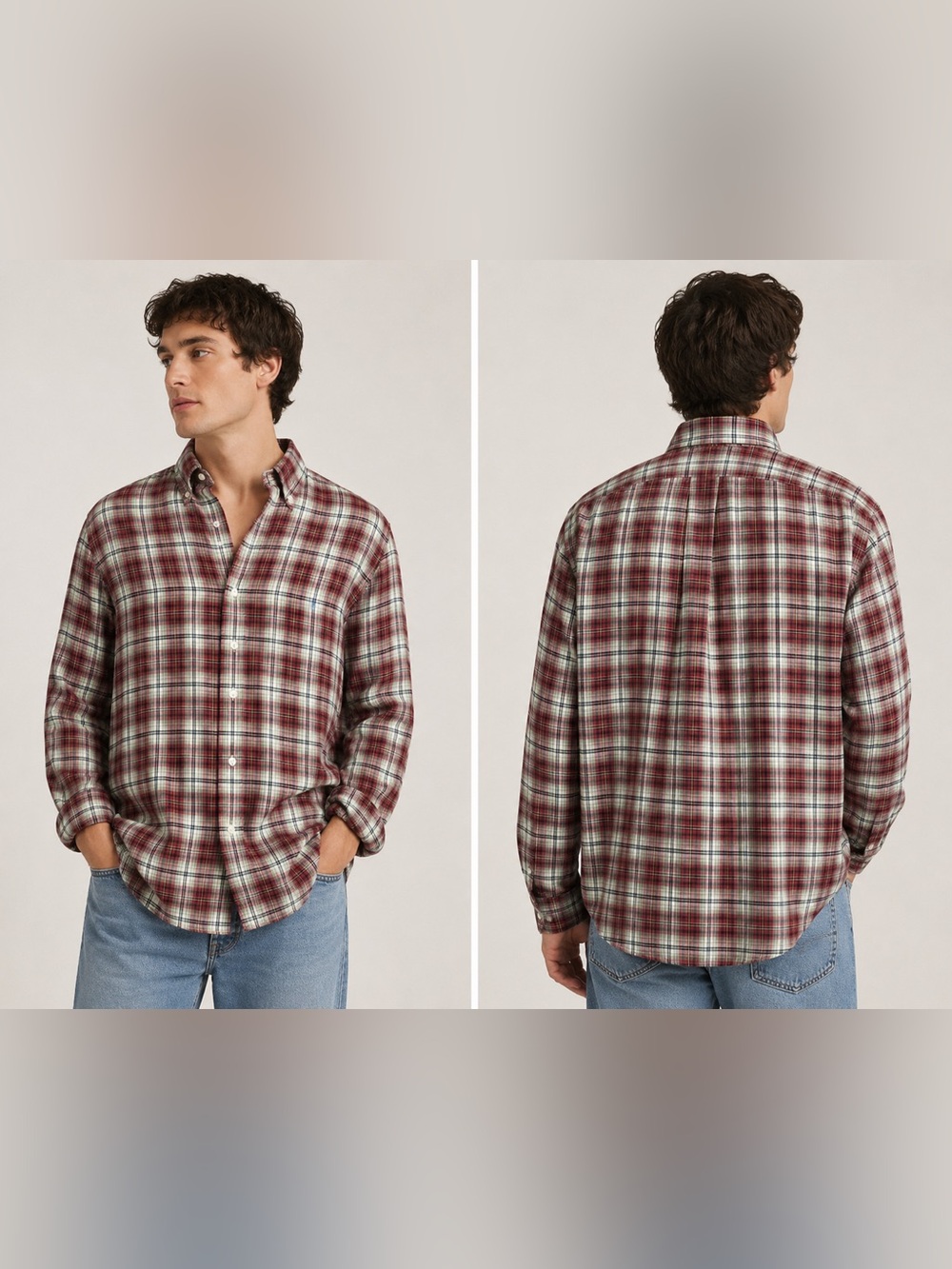 Ralph Lauren Vintage Blake Red Green Plaid Long Sleeve Button Down Shirt M Med